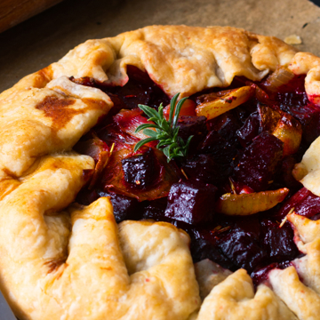 Beetroot and caramelised onion tart